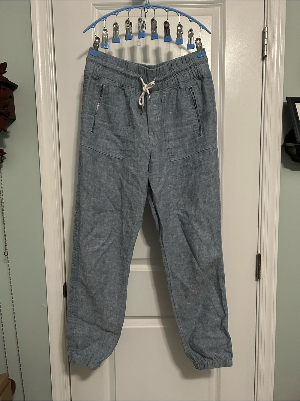 Athleta Light Blue Drawstring Linen Joggers